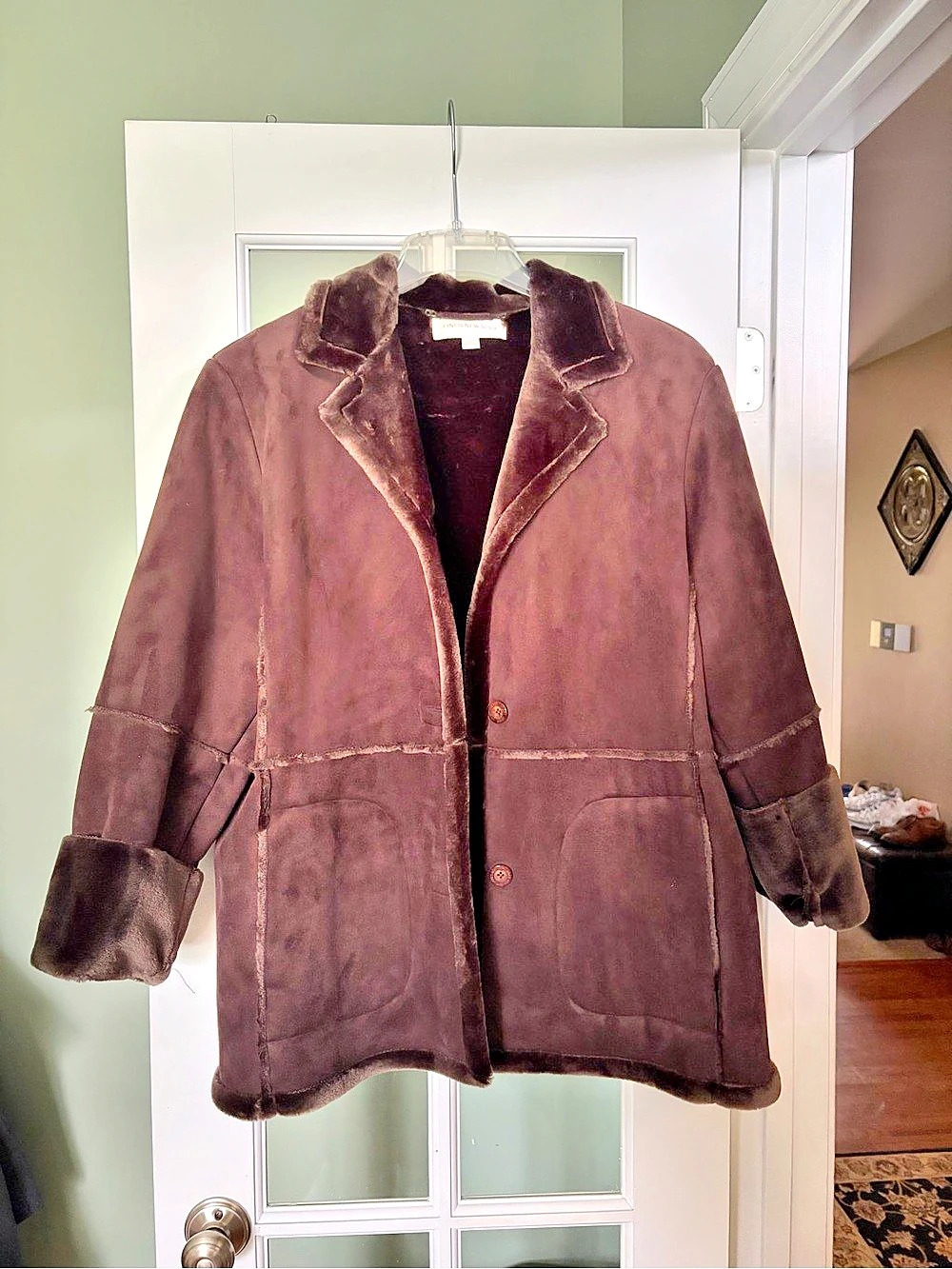 Jones New York Women's Brown Faux Fur Trim Coat